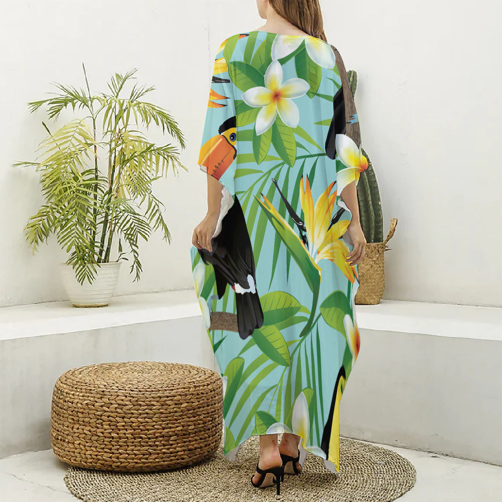 Aloha Keel-Billed Toucan Print Silk V-Neck Kaftan Dress