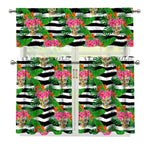 Aloha Skull Striped Pattern Print 3 Piece Kitchen Curtains