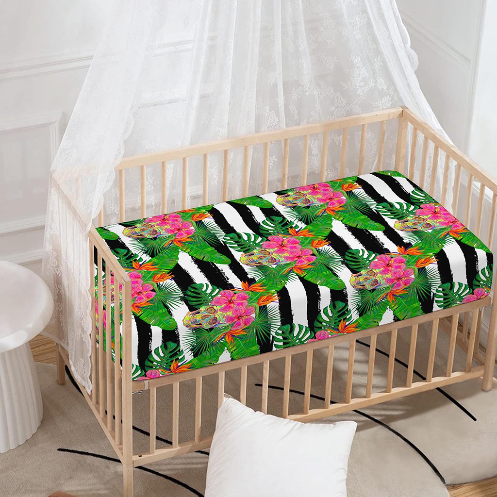 Aloha Skull Striped Pattern Print Baby Crib Sheet