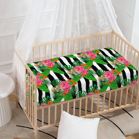 Aloha Skull Striped Pattern Print Baby Crib Sheet