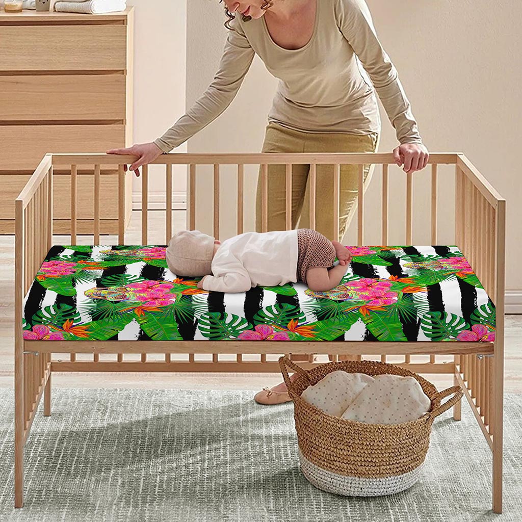 Aloha Skull Striped Pattern Print Baby Crib Sheet