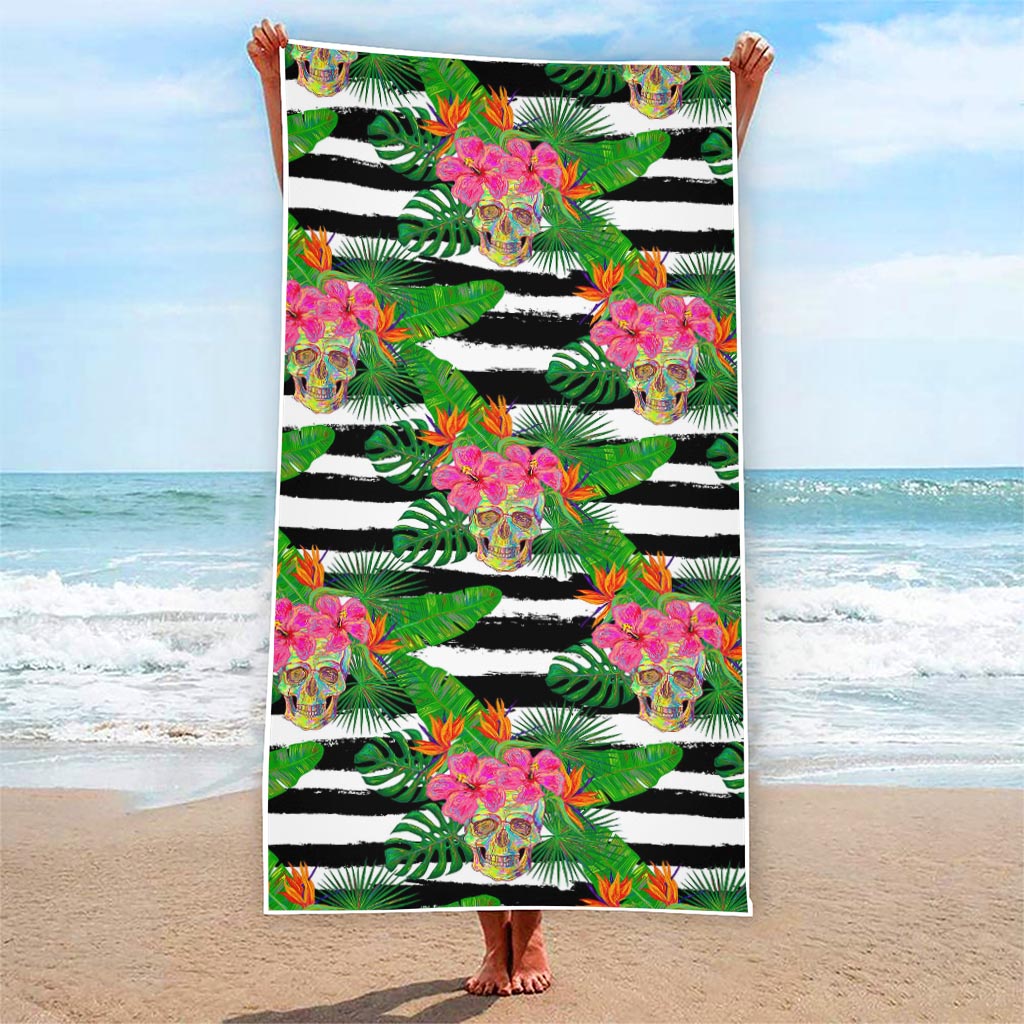 Aloha Skull Striped Pattern Print Beach Towel