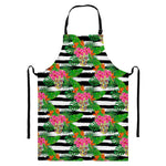 Aloha Skull Striped Pattern Print Bib Apron With Pocket