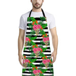 Aloha Skull Striped Pattern Print Bib Apron With Pocket