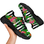 Aloha Skull Striped Pattern Print Black Chunky Shoes