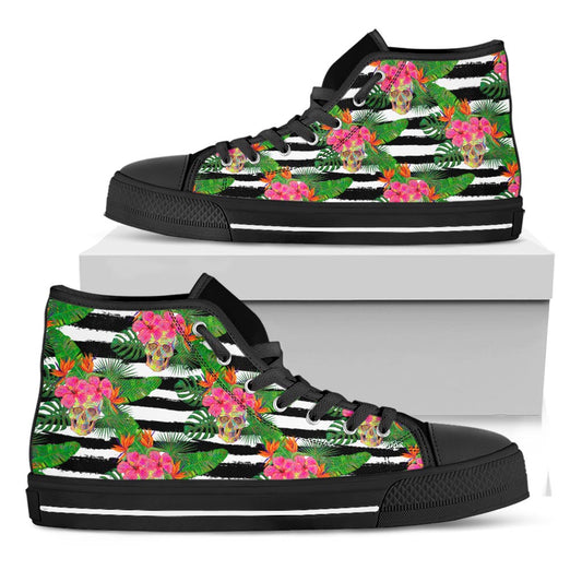 Aloha Skull Striped Pattern Print Black High Top Sneakers
