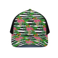 Aloha Skull Striped Pattern Print Black Mesh Trucker Hat