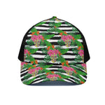 Aloha Skull Striped Pattern Print Black Mesh Trucker Cap