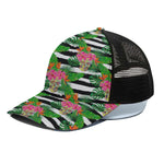 Aloha Skull Striped Pattern Print Black Mesh Trucker Cap