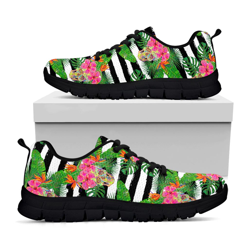 Aloha Skull Striped Pattern Print Black Running Shoes