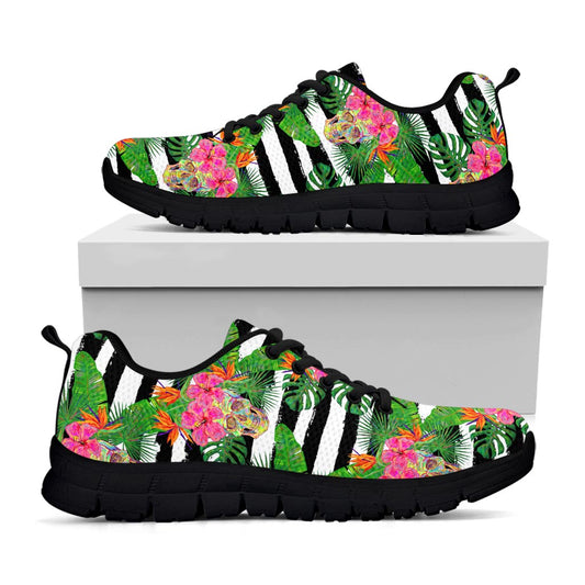 Aloha Skull Striped Pattern Print Black Running Shoes