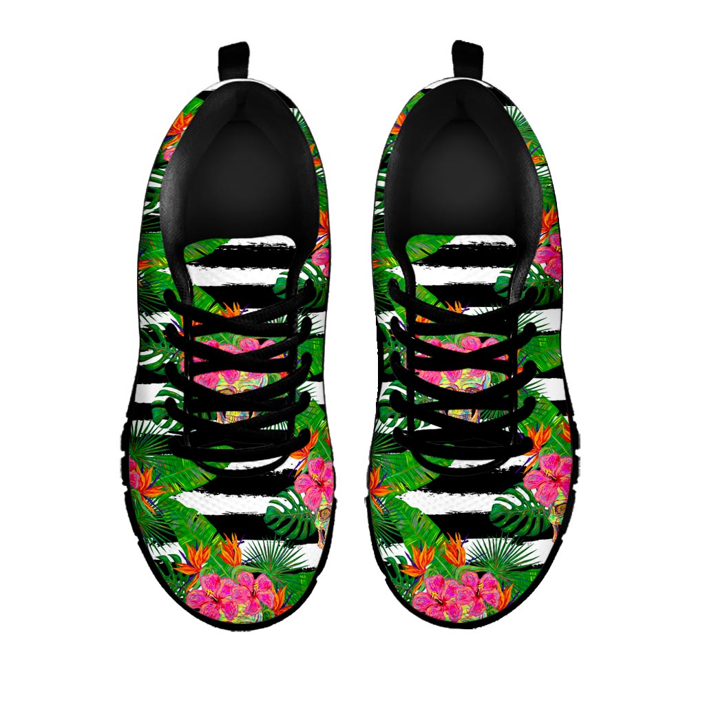 Aloha Skull Striped Pattern Print Black Running Shoes