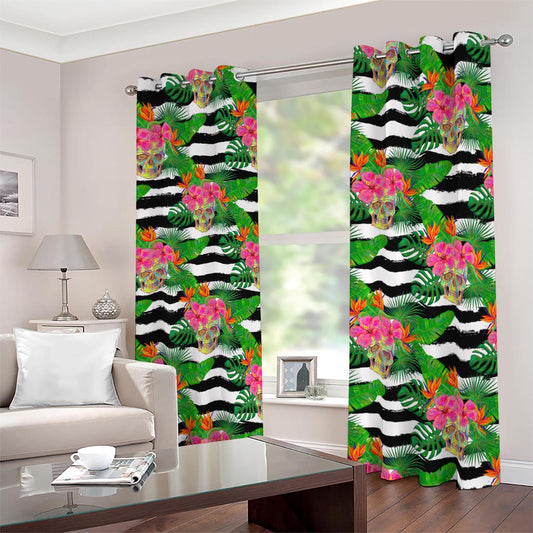 Aloha Skull Striped Pattern Print Blackout Grommet Curtains
