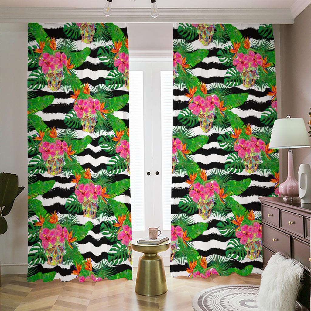 Aloha Skull Striped Pattern Print Blackout Pencil Pleat Curtains