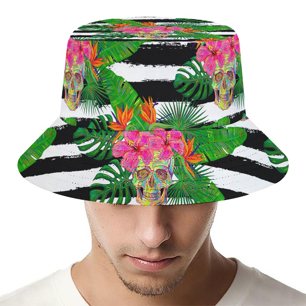 Aloha Skull Striped Pattern Print Bucket Hat