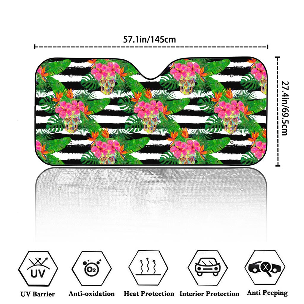 Aloha Skull Striped Pattern Print Car Windshield Sun Shade