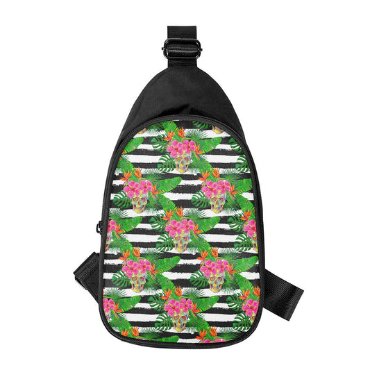 Aloha Skull Striped Pattern Print Chest Bag