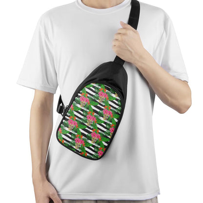 Aloha Skull Striped Pattern Print Chest Bag