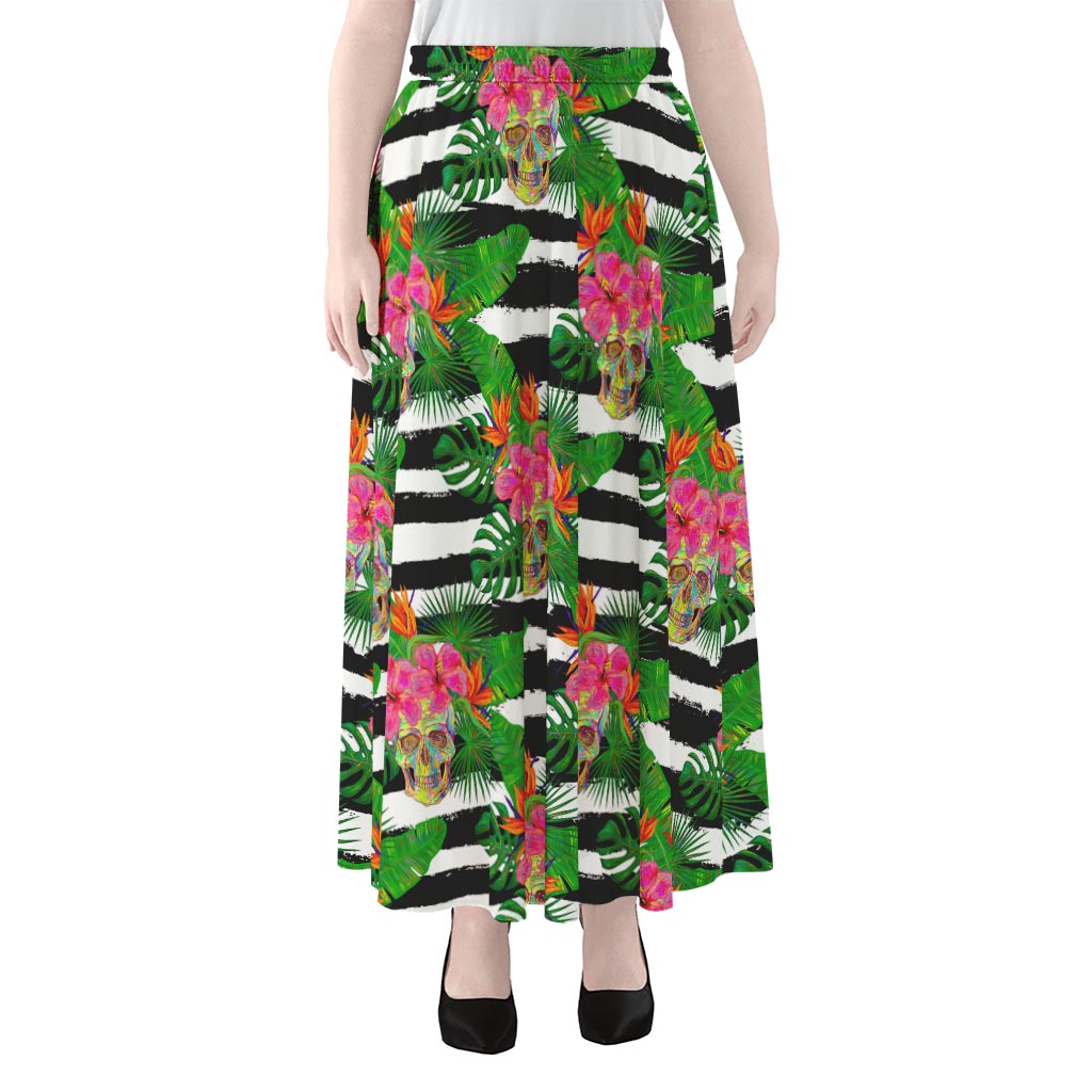 Aloha Skull Striped Pattern Print Chiffon Maxi Skirt