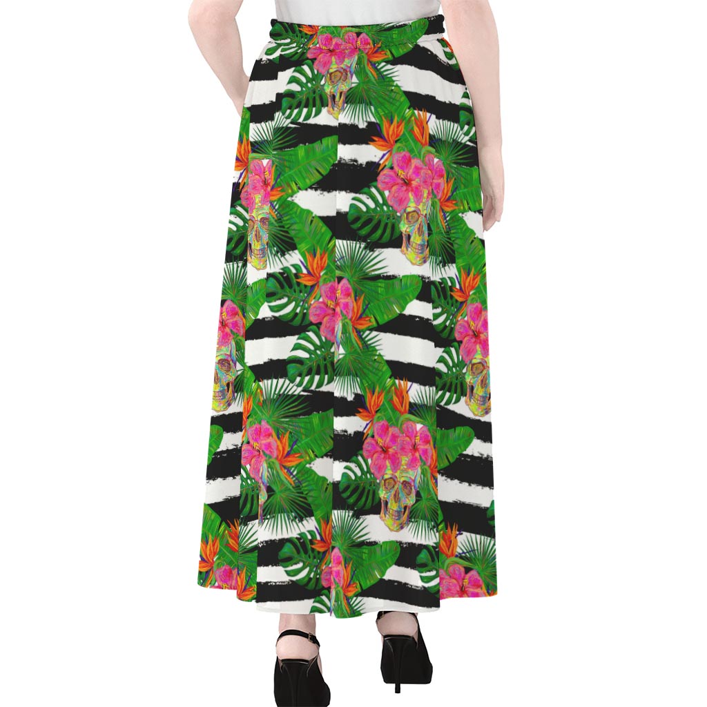 Aloha Skull Striped Pattern Print Chiffon Maxi Skirt