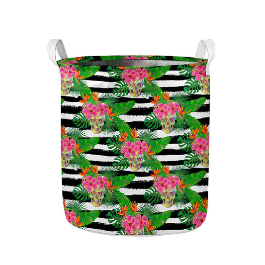 Aloha Skull Striped Pattern Print Collapsible Laundry Basket