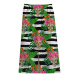 Aloha Skull Striped Pattern Print Cotton Front Slit Maxi Skirt