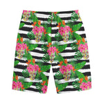Aloha Skull Striped Pattern Print Cotton Shorts
