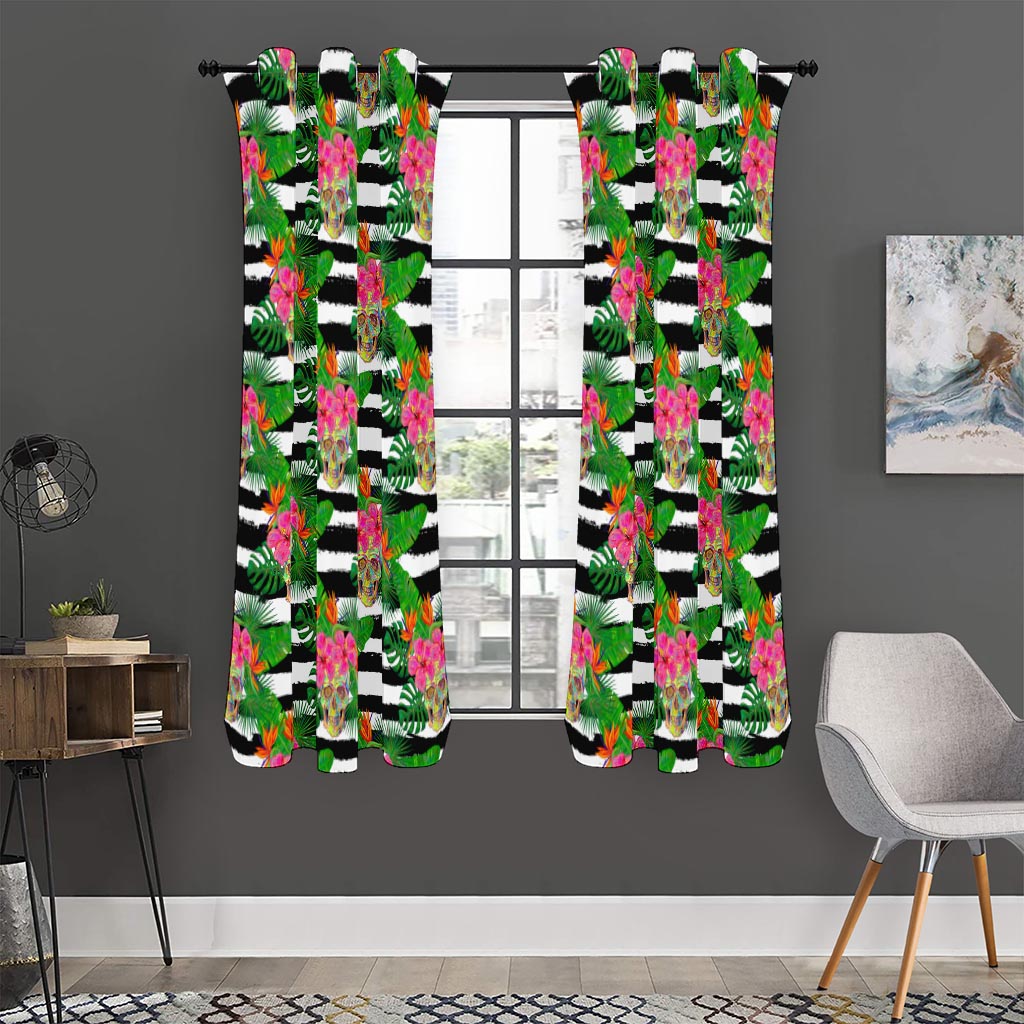 Aloha Skull Striped Pattern Print Curtain