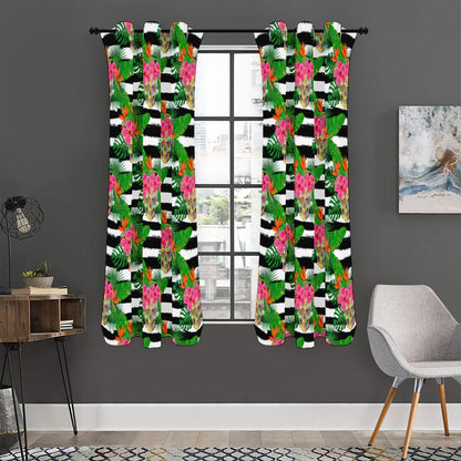 Aloha Skull Striped Pattern Print Curtain