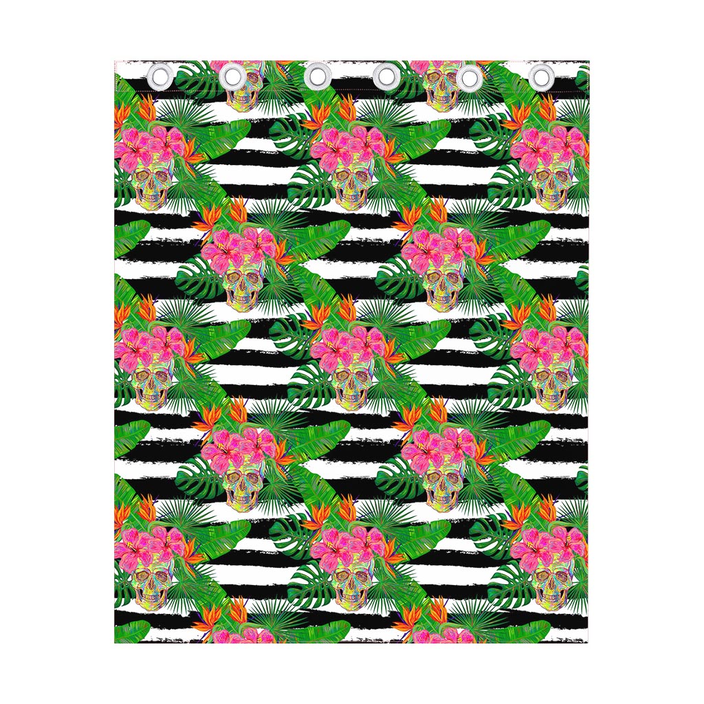 Aloha Skull Striped Pattern Print Curtain
