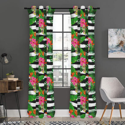 Aloha Skull Striped Pattern Print Curtain