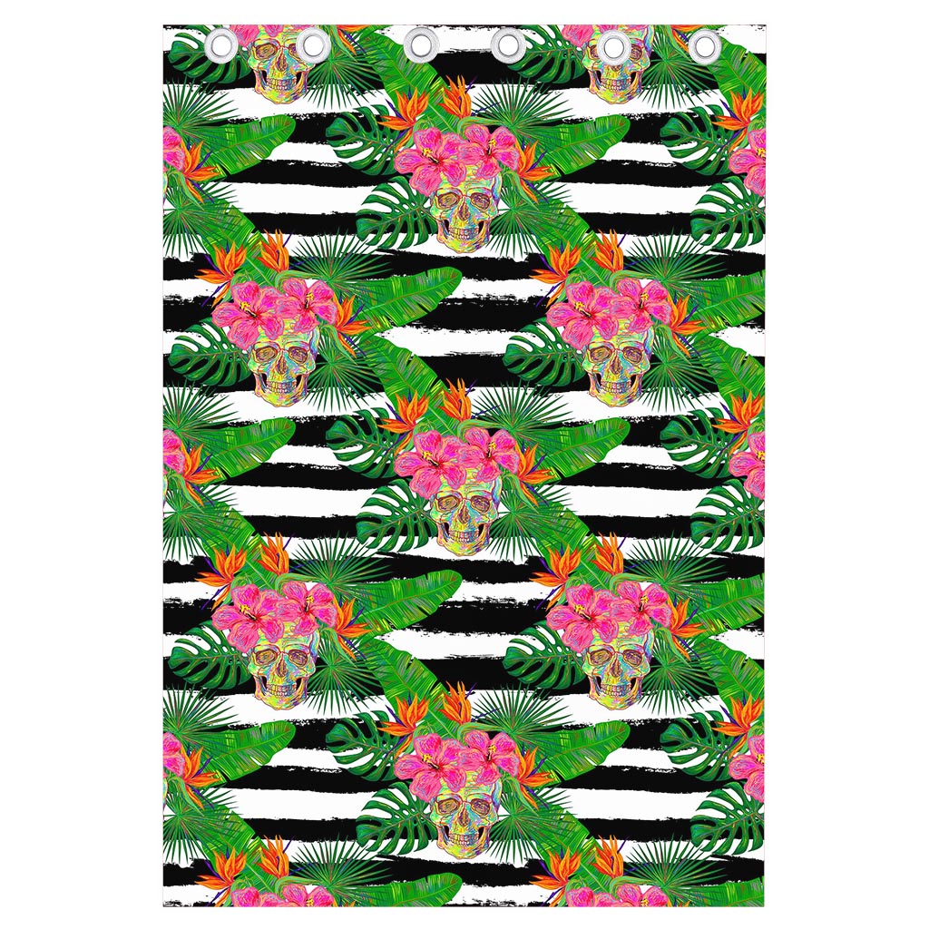 Aloha Skull Striped Pattern Print Curtain