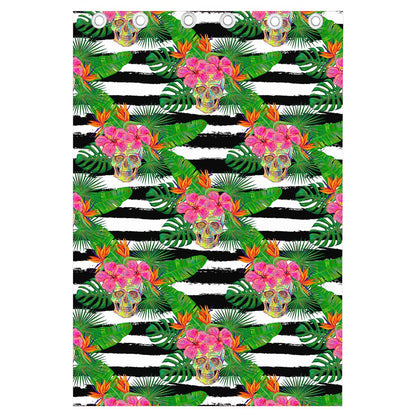 Aloha Skull Striped Pattern Print Curtain