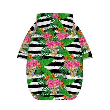 Aloha Skull Striped Pattern Print Dog Zip Up Hoodie