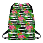 Aloha Skull Striped Pattern Print Drawstring Backpack