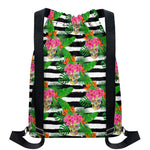 Aloha Skull Striped Pattern Print Drawstring Backpack