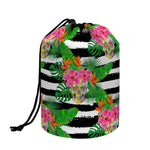 Aloha Skull Striped Pattern Print Drawstring Makeup Bag