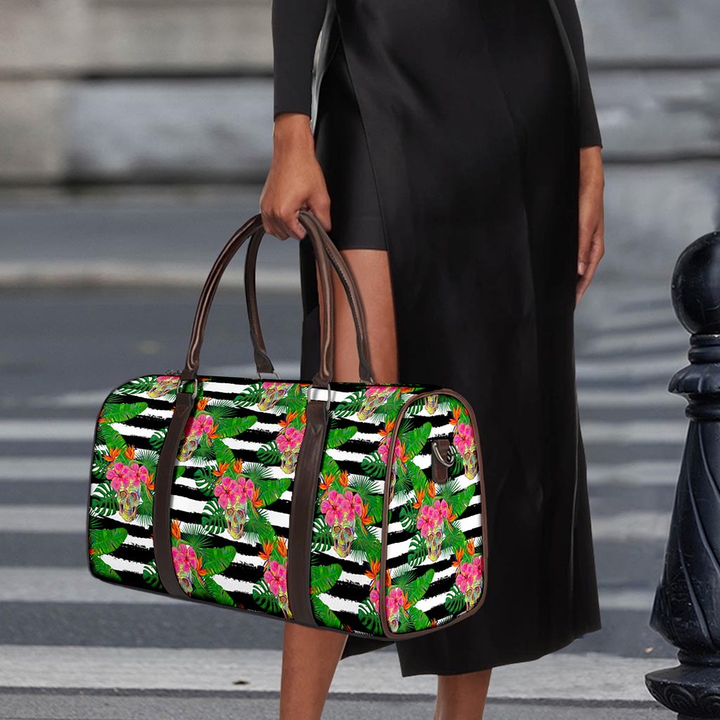 Aloha Skull Striped Pattern Print Duffle Bag