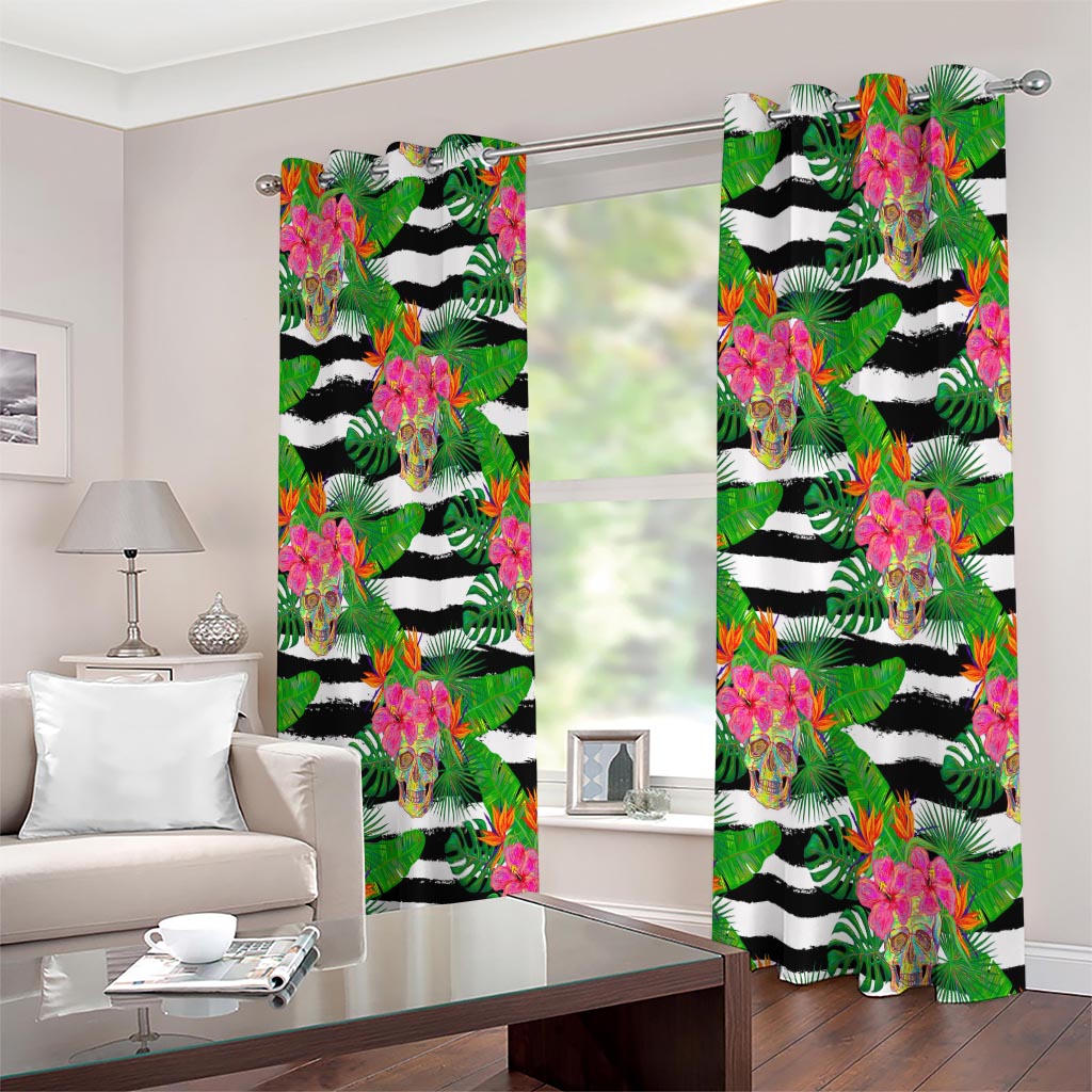 Aloha Skull Striped Pattern Print Extra Wide Grommet Curtains