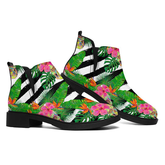Aloha Skull Striped Pattern Print Flat Ankle Boots