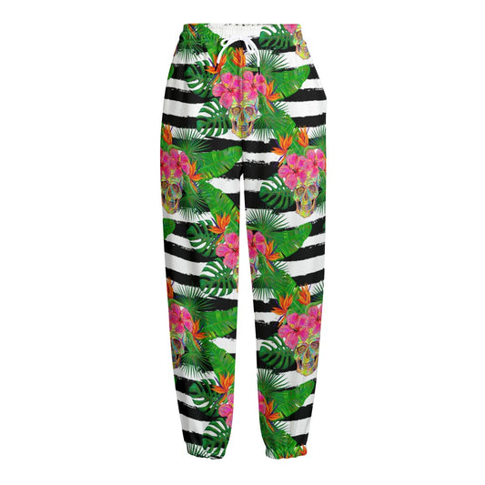 Aloha Skull Striped Pattern Print Fleece Lined Knit Pants