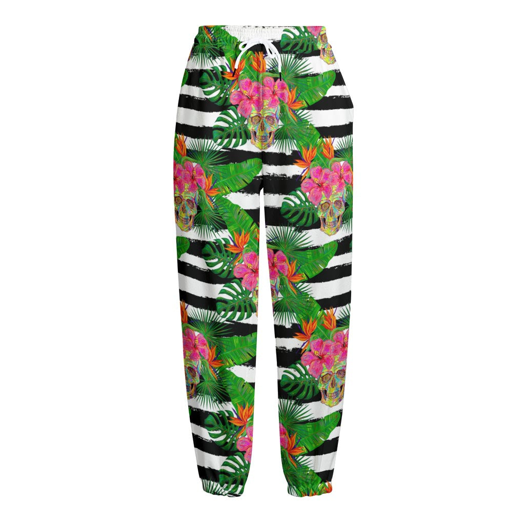 Aloha Skull Striped Pattern Print Fleece Lined Knit Pants