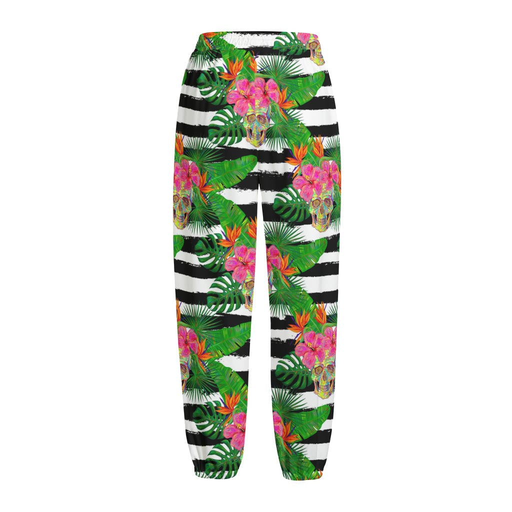 Aloha Skull Striped Pattern Print Fleece Lined Knit Pants