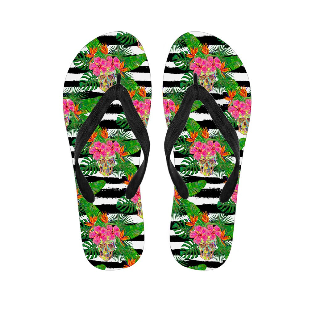 Aloha Skull Striped Pattern Print Flip Flops