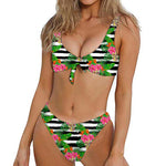 Aloha Skull Striped Pattern Print Front Bow Tie Bikini