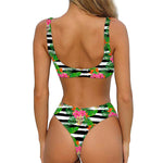 Aloha Skull Striped Pattern Print Front Bow Tie Bikini