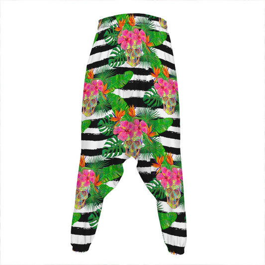 Aloha Skull Striped Pattern Print Hammer Pants