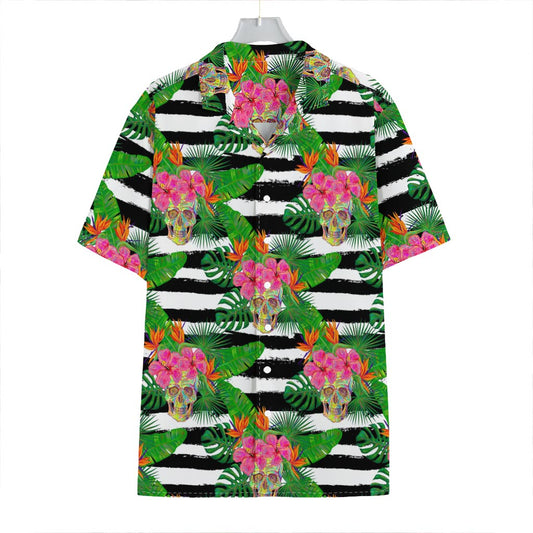 Aloha Skull Striped Pattern Print Hawaiian Shirt
