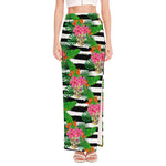 Aloha Skull Striped Pattern Print High Slit Maxi Skirt