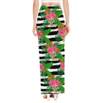 Aloha Skull Striped Pattern Print High Slit Maxi Skirt